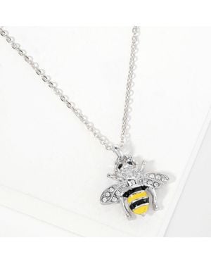 Fashnzfab Crystal Enamel Honey Bee Pendant Necklace - White