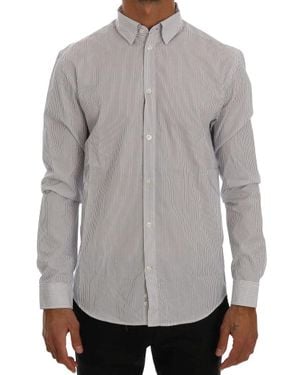 Frankie Morello White Striped Casual Cotton Regular Fit Shirt - Gray