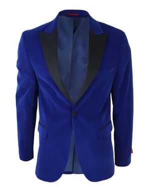 Oliver Tweed Velvet Dinner Tuxedo Suit Jacket Blazer - Blue