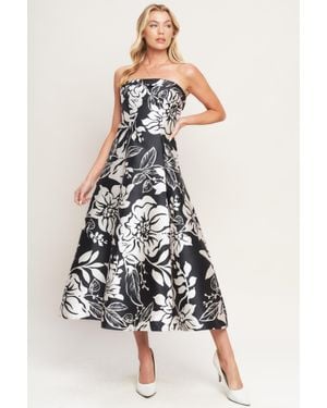 TRUEDAMES Elegant Bloom Swirl Woven Midi Dress - White