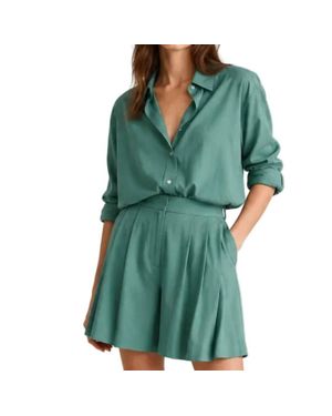 Kourbela High Waisted Shorts With Pleats - Green