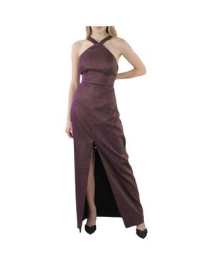 Aidan By Aidan Mattox Metallic Halter Evening Dress - Purple