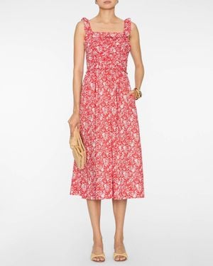 Sea Lucille Liberty Print Pleated Midi Dress - Red