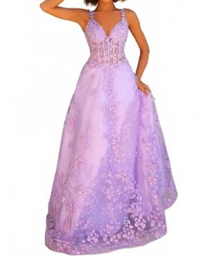 Clarisse Floral Sequin Prom Gown - Purple