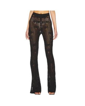 Nbd Astra Open Knit Sheer Flare Pants - Black