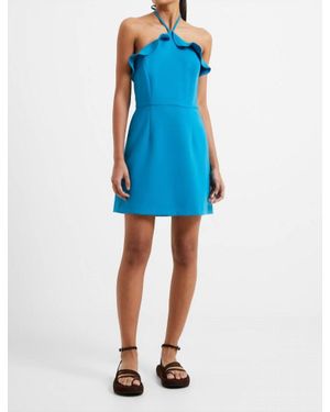 French Connection Whisper Ruth Ruffle Halter Neck Dress - Blue