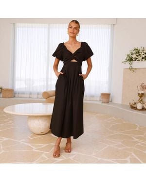 TRUEDAMES Sexy Hollow Senior Sense Slim A Word Waist Medium And Long Dress - Black