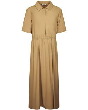 Herno Midi Dress With Classic Shirt Collar - Natural