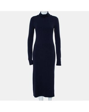 Alice + Olivia Knit Turtle Neck Long Sleeve Slit Detail Maxi Dress - Blue