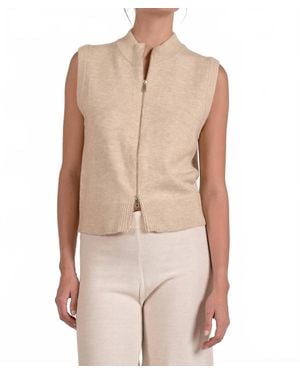 Elan Sleeveless Two-Way Zip Sweater - Natural