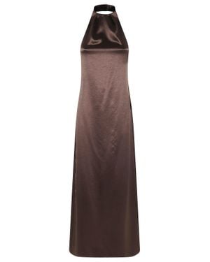 Alysi Shiny Halter Flared Maxi Dress - Brown