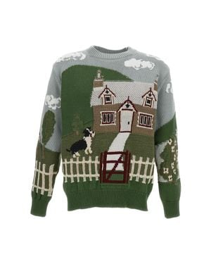 Junya Watanabe Folk Intarsia Cotton-Wool Blend Sweater - Green