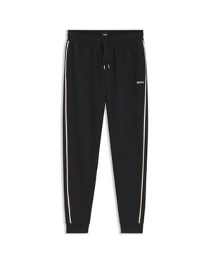 BOSS Cotton Loungewear Bottoms With Signature Stripe Tape - Black