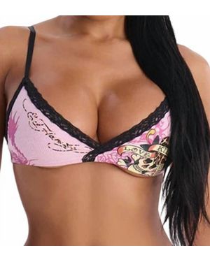 Ed Hardy Love Kills Slowly Leopard Skull Bralette Bra - Red