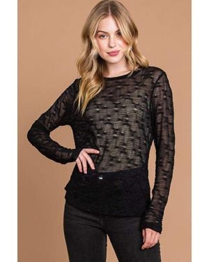 TRUEDAMES Full Size Round Neck Mesh Perspective Top - Black