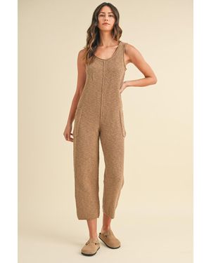 TRUEDAMES Mable Sleeveless Knit Crop Jumpsuit With Pockets - Natural