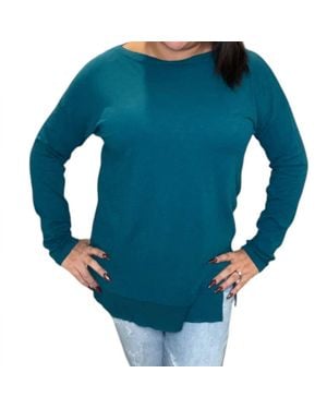 Bobi Split Hem Long Sleeve Tee - Blue