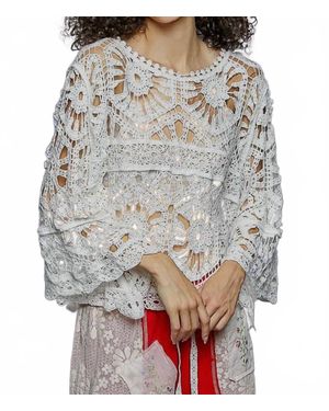 Pol Round Neck Crochet Knit Crop Top - Gray