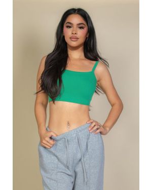 TRUEDAMES Ribbed Knit Cami Crop Top - Green