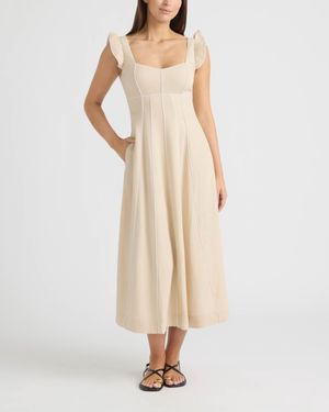 Ellen Tracy Linen Dress With Contrast Pipping - Natural