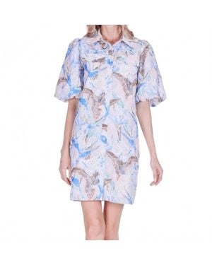 J joy Puff Sleeve Fitted Shirtdress - Blue