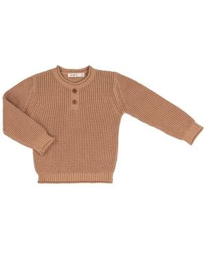 EMC Boy's Waffle Texture Henley Sweater - Brown