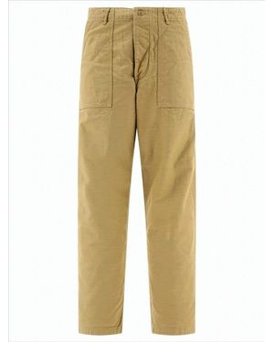 Orslow Relaxed Fit Straight Pants With Utility Pockets - Natural