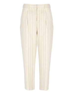 PT Torino Ivory Striped Linen-Cotton Pants - Natural