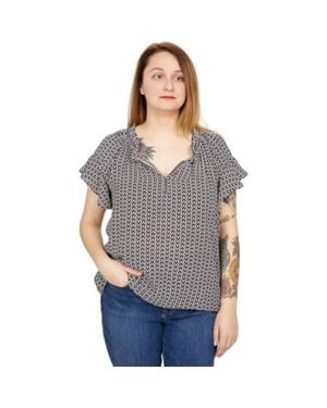 Max Studio Top Geometric Split V-Neck Flutter Sleeve Jdm540 - Gray