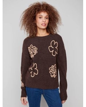 Charlie b Embroidered Crew Neck Sweater - Brown