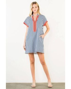 Thml Striped Detail V-Neck Dress - Blue