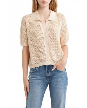 The Great Open Stitch Short Sleeve Cotton Sweater - Blue