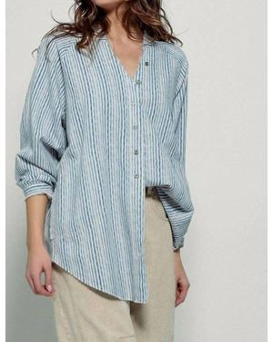 Urban Daizy Striped Linen Blend Blouse - Blue