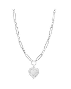 Eklexic Large Multi Link Chain & Heart Pendant Necklace - Metallic
