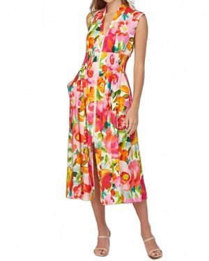Fate Floral Zip Front Sleeveless Midi Dress - Red