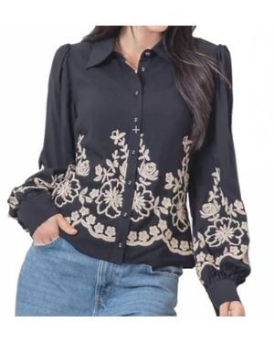 Taelynn Floral Embroidered Top - Black