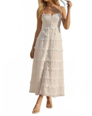 Klesis Tiered Eyelet Midi Dress With Lace Trim - Natural