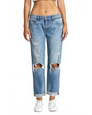 Eunina Ghosted Mid Rise Girlfriend Jeans - Blue