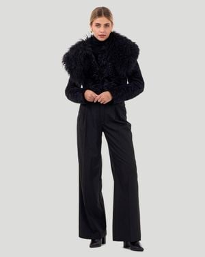 Gorski Lamb Bolero With Floral Embroidery - Blue