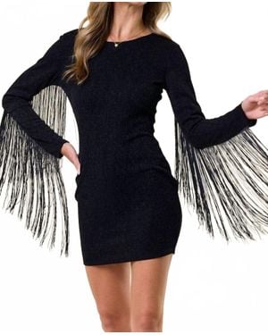Saints & Hearts Fringed Metallic Bodycon Dress - Black