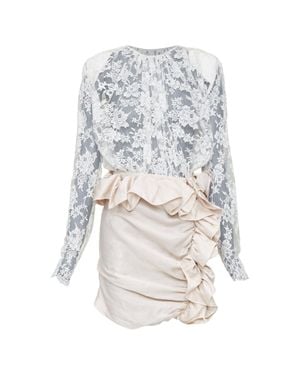 Magda Butrym Floral Ruffle Satin Mini Dress - Gray
