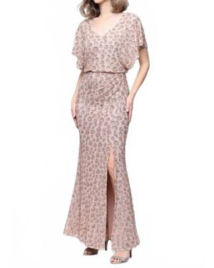 Alex Evenings Long V-Neck Sequin Blouson Dress - Pink