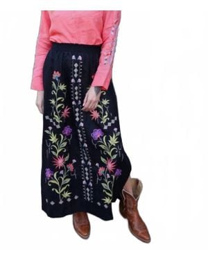 Johnny Was High Slit Linen Skirt Calista - Blue