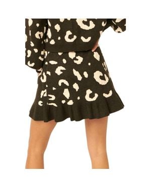 TRUEDAMES A Leopard-Print Knit Mini Skirt - Black