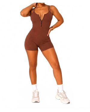 Dexire On A Daily Stretchy Spaghetti Strap Zip Up Romper - Orange