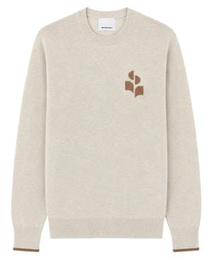 Isabel Marant Crew Neck Knit Sweater With Abstract Logo Detail - White