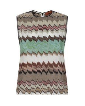 Missoni Sleeveless Crew-Neck Viscose Lamé Top With Snakeskin Motif - Gray