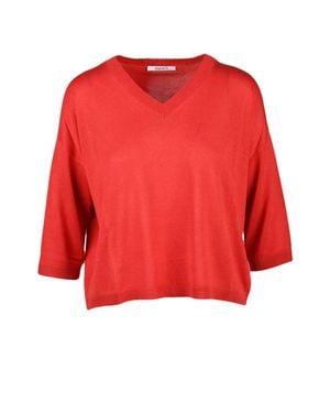 Kangra Silk Cashmere V-Neck Sweater With Ribbed Hem And Cuffs - Red