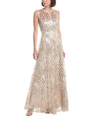 Eliza J Sleeveless Boat Illusion Neck A-Line Gown - Natural