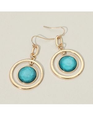 Fashnzfab Circular Framed Disc Drop Earrings - Blue
